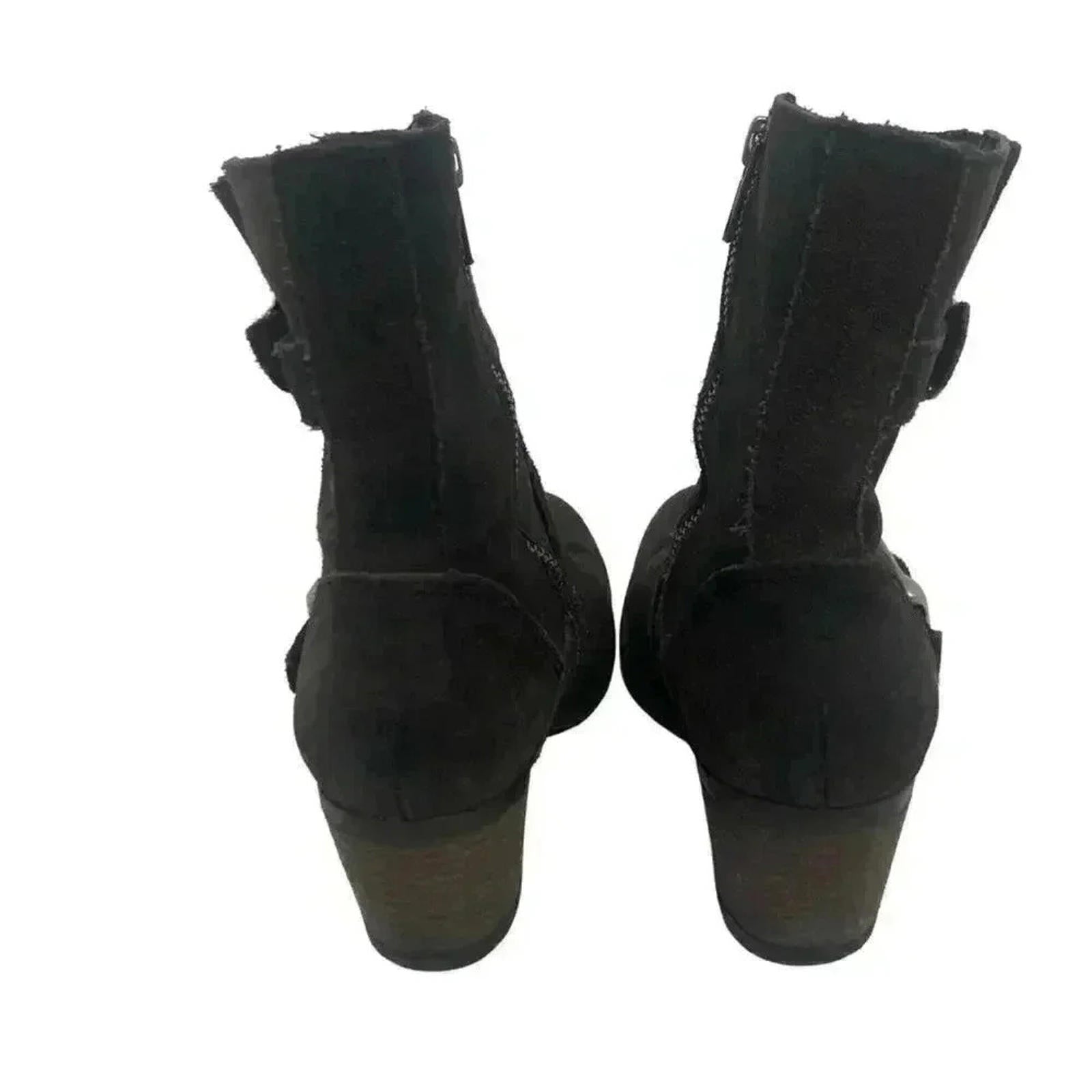 Born Dark Brown Suede Buckled Distressed Booties Women's Size 6.5