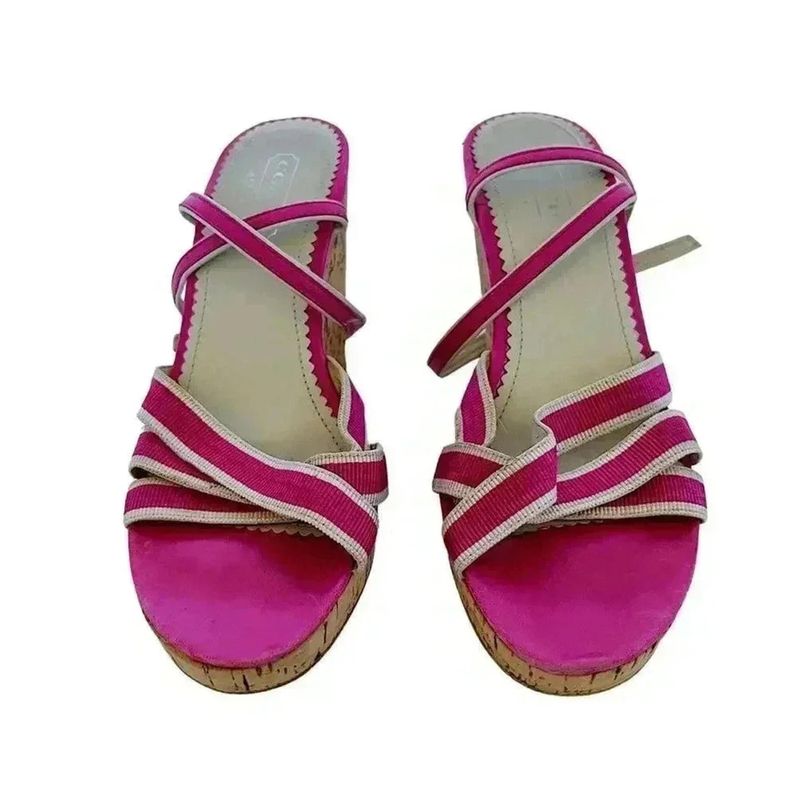y2k Vintage Coach Barbie Pink Strappy Wedges Heels Sandals Women's Size 6.5 US