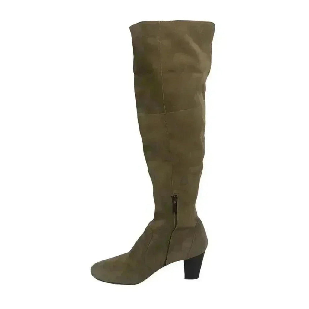Bardolino Thigh High Tan Suede Heeled Boots Over Knee Women's Size 6
