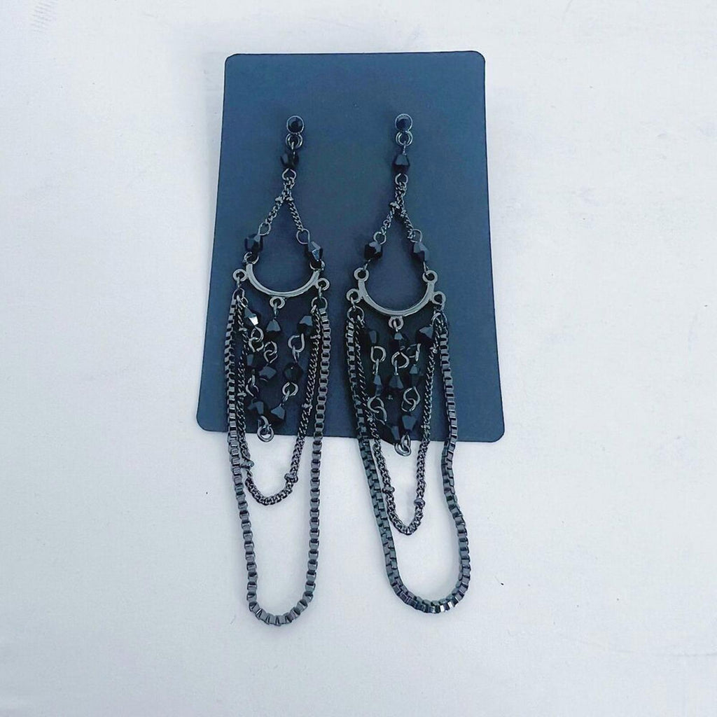 Gunmetal Chain Chandelier Earrings Black Beading Gothic Grunge Punk