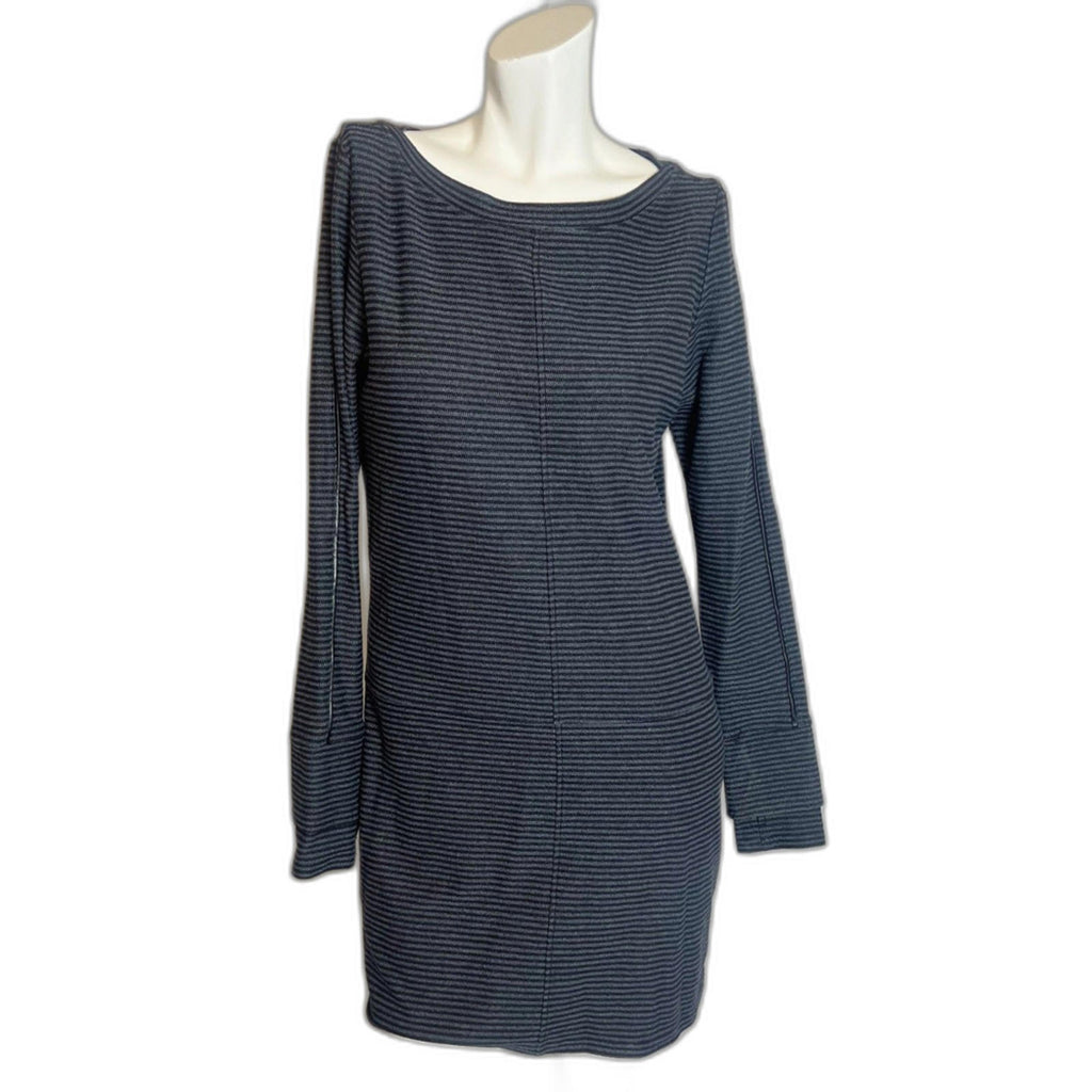 Athleta Carmella Black Grey Striped Long Sleeve Sweatshirt Sweater Dress Size S