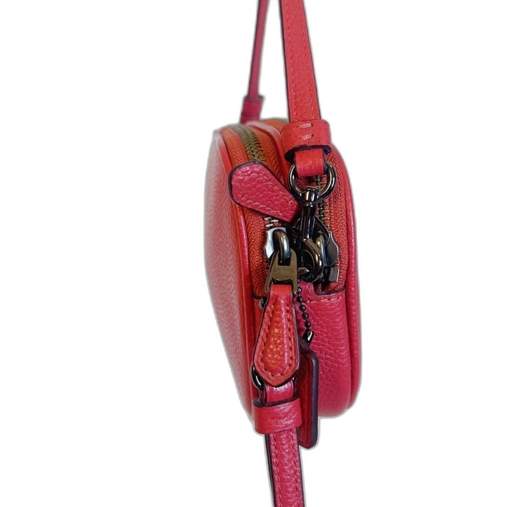 NWOT Coach Pebbled Leather Coral Crossbody Camera Bag Double Zipper Wristlet