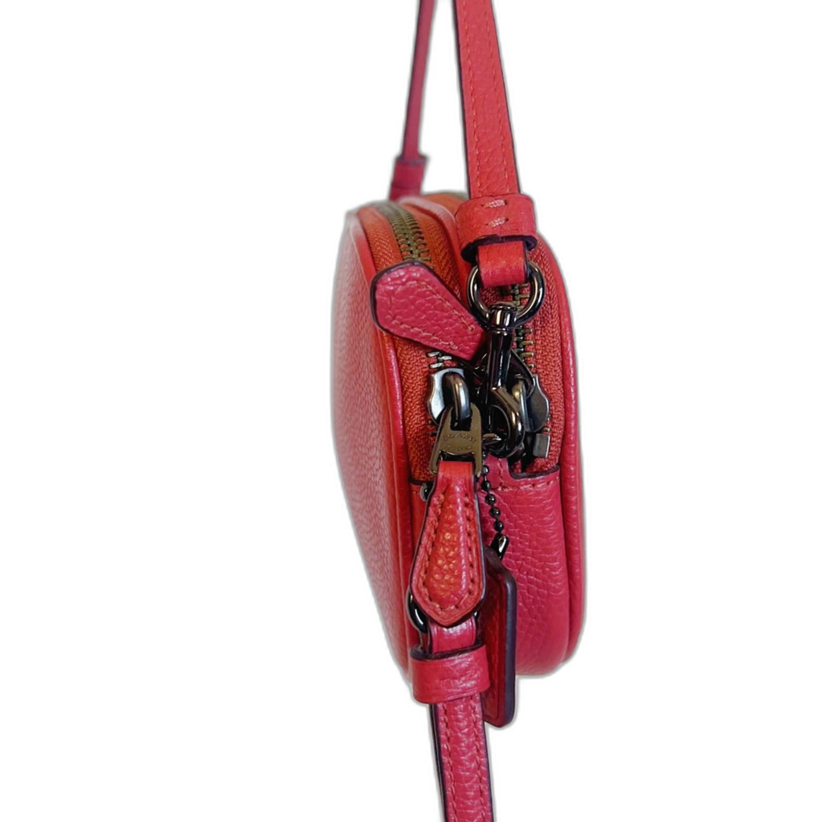 NWOT Coach Pebbled Leather Coral Crossbody Camera Bag Double Zipper Wristlet