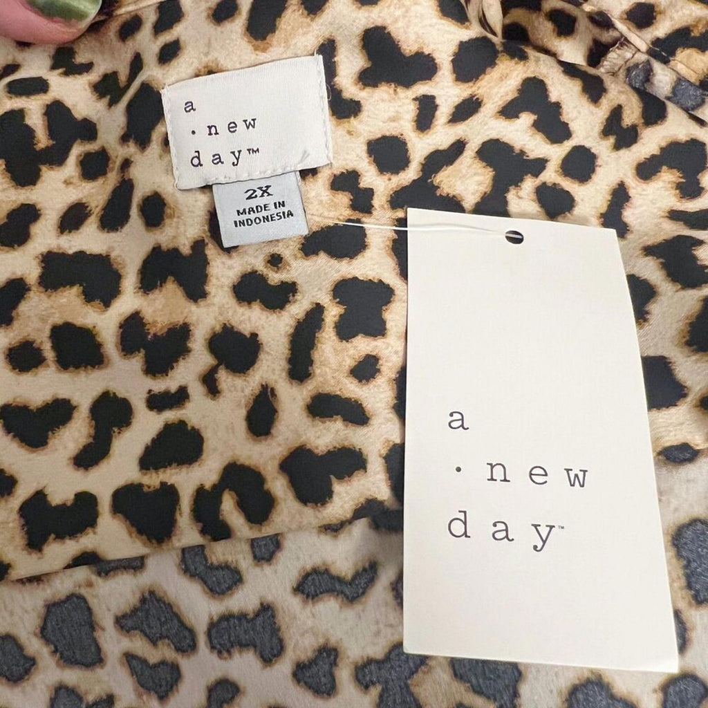 NWT A New Day Leopard Print Satin Blouse Women's Size 2XL