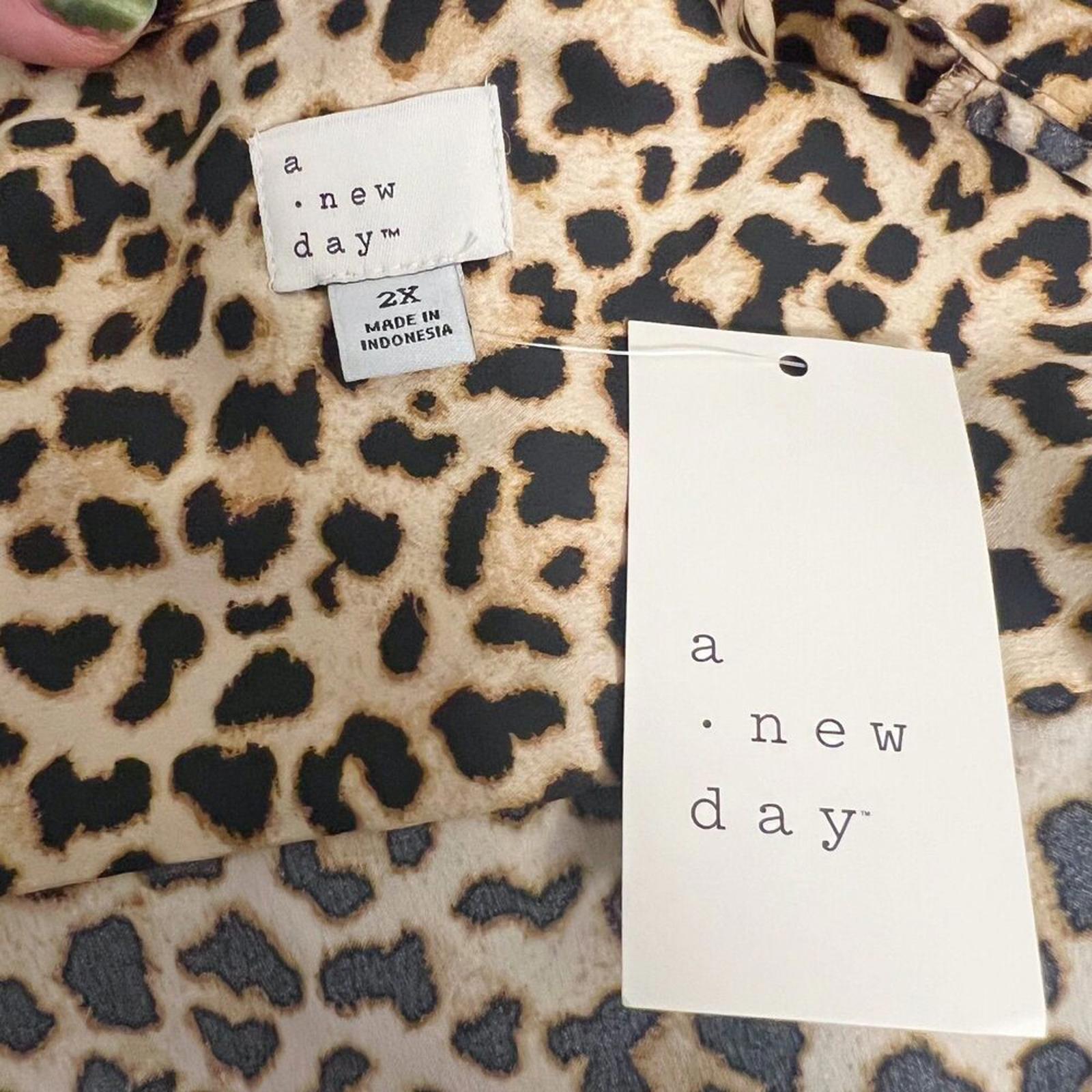 NWT A New Day Leopard Print Satin Blouse Women's Size 2XL