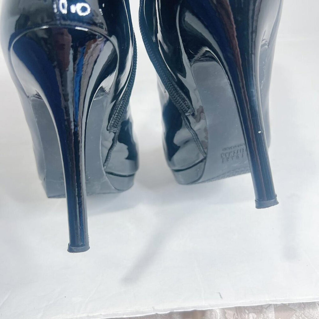 Stuart Weitzman Apollo Black Patent Leather Stiletto Boot Heeled Bootie Size 10