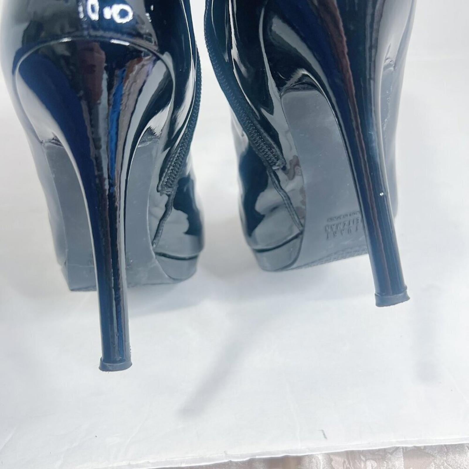 Stuart Weitzman Apollo Black Patent Leather Stiletto Boot Heeled Bootie Size 10
