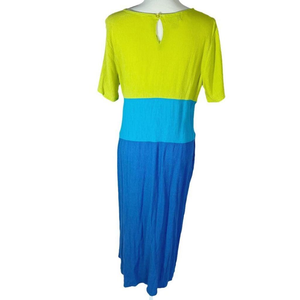 Diane Von Furstenburg Blue Green Color Block Maxi Dress Summer Beach Size M
