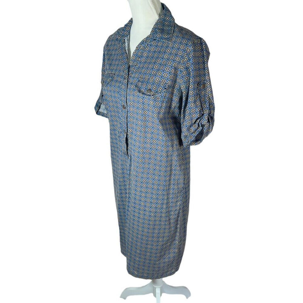 Vintage Geometric Print Button Up Dress With Collar Women's Size 10 US