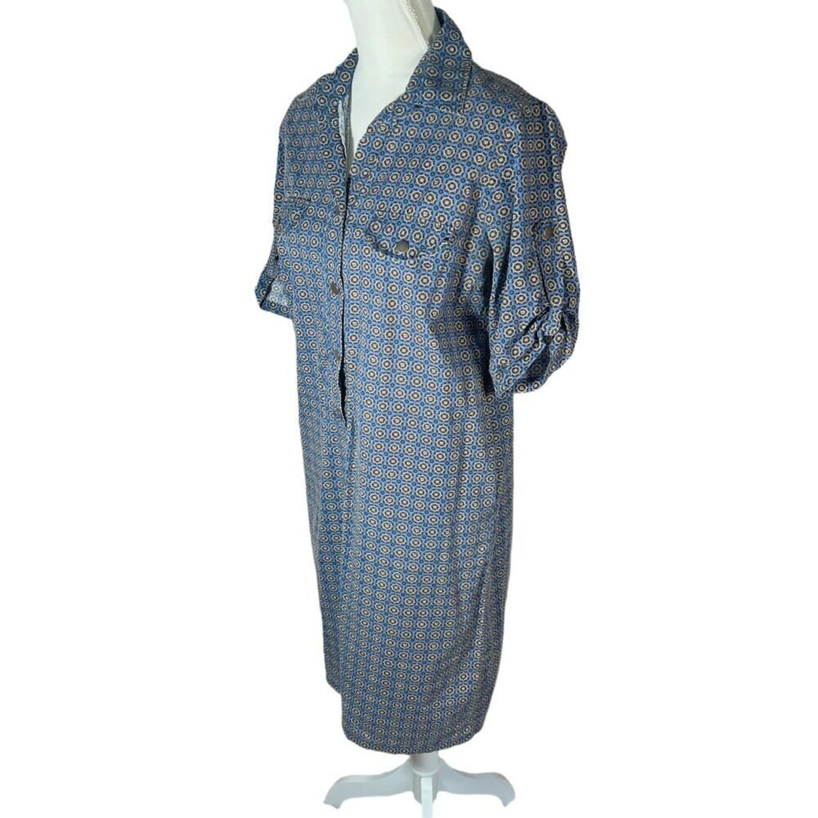 Vintage Geometric Print Button Up Dress With Collar Women's Size 10 US