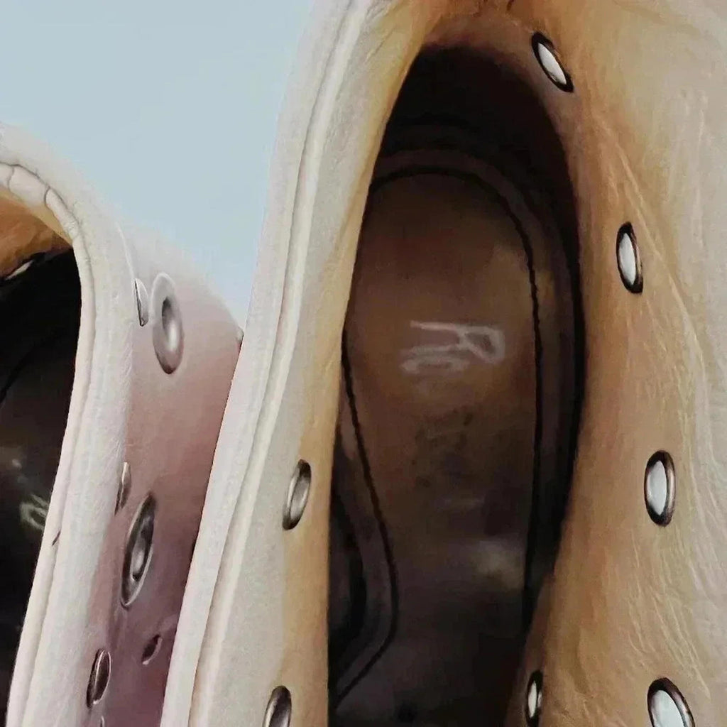 Jerome C. Rousseau Net Grommets Tan Stilettos With Rivets