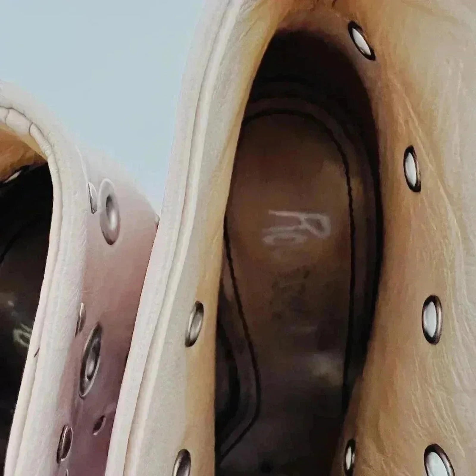 Jerome C. Rousseau Net Grommets Tan Stilettos With Rivets