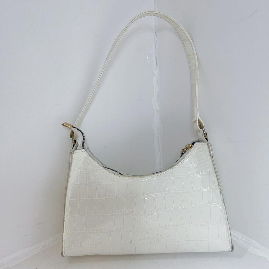 Shein White Faux Patent Leather Crocodile Embossed Shoulder Bag