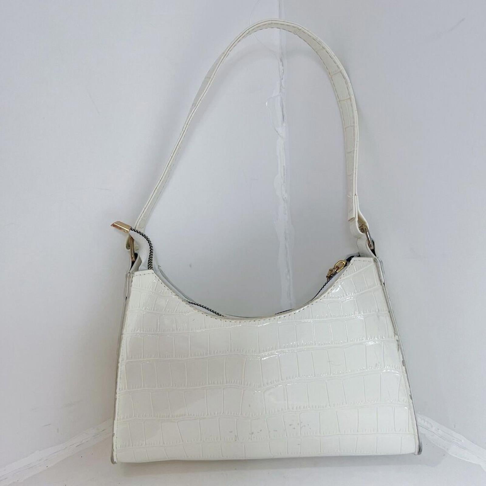 Shein White Faux Patent Leather Crocodile Embossed Shoulder Bag