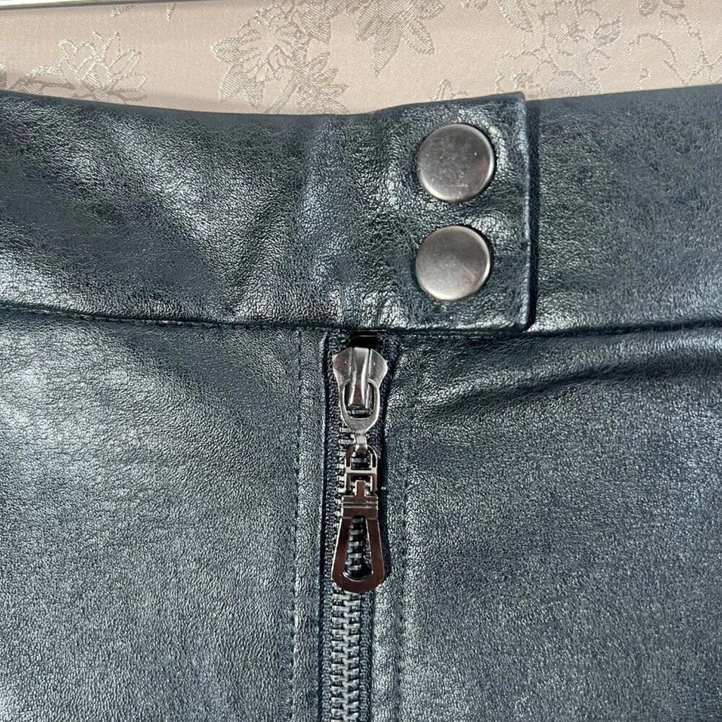 NWT Mittoshop Black Faux Leather Mini Skirt Zip Up Moto Skirt Women's Size S