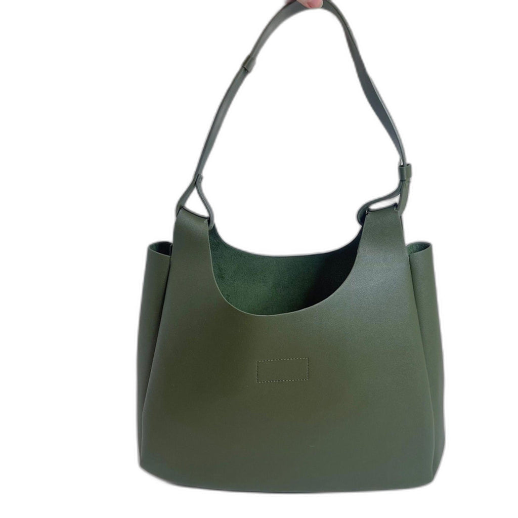 Neiman Marcus Vegetarian Leather Olive Green Hobo Bag Faux Leather Shoulder Bag