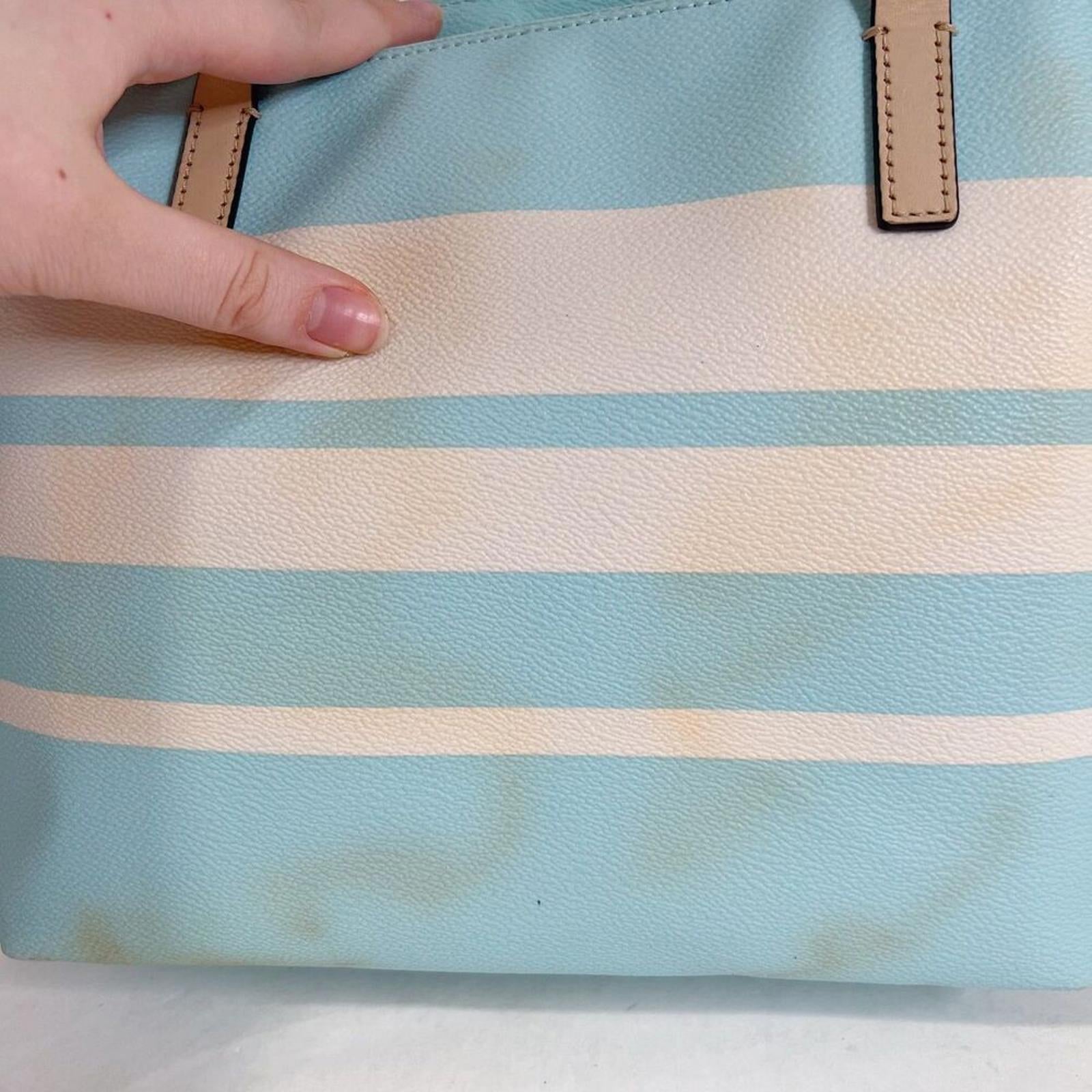 Kate Spade Hawthorne Lane Grace Blue White Striped Leather Tote Bag Shoulder Bag