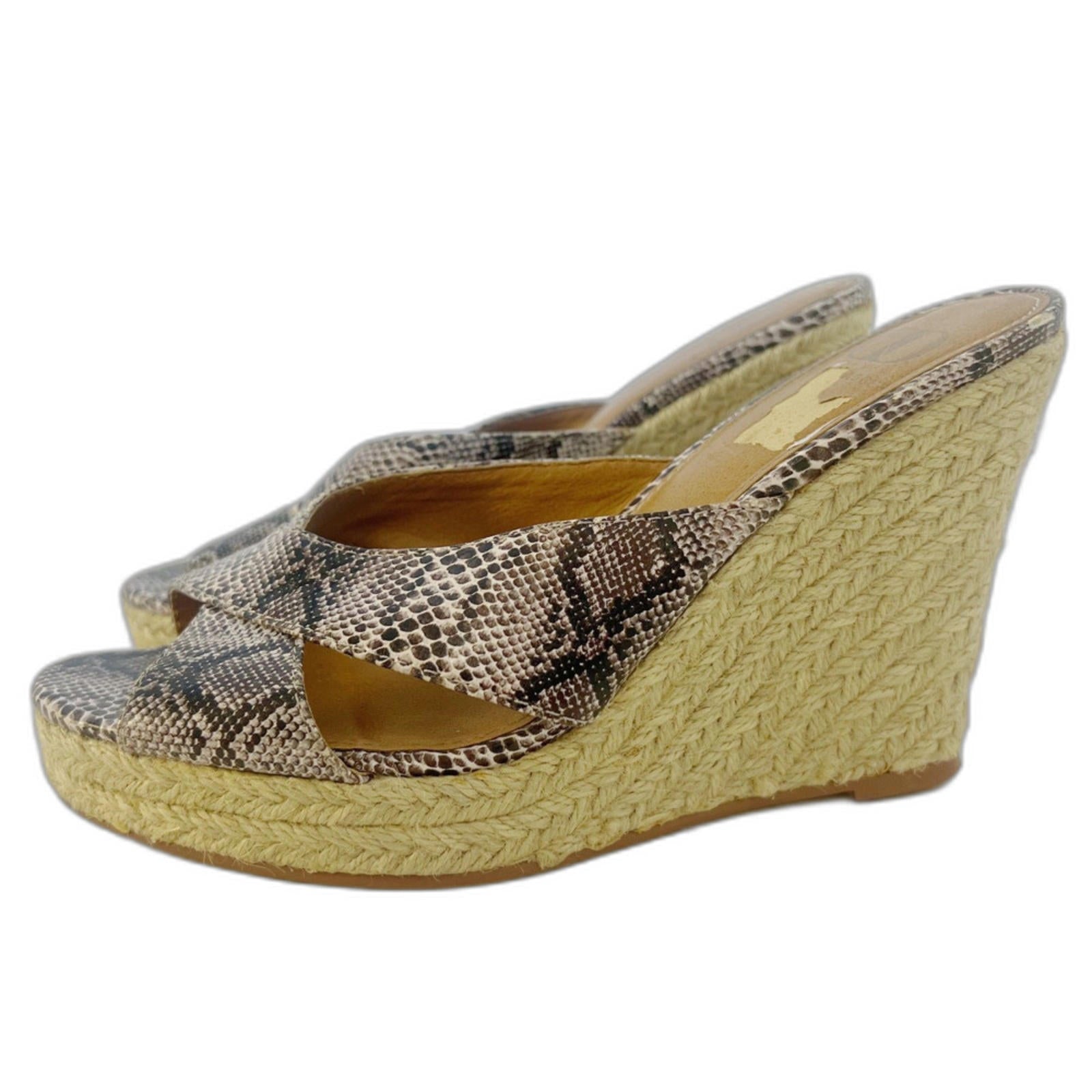 Kelsi Dagger Brooklyn Wedge Snakeprint Leather Espadrille Sandal Size 7.5