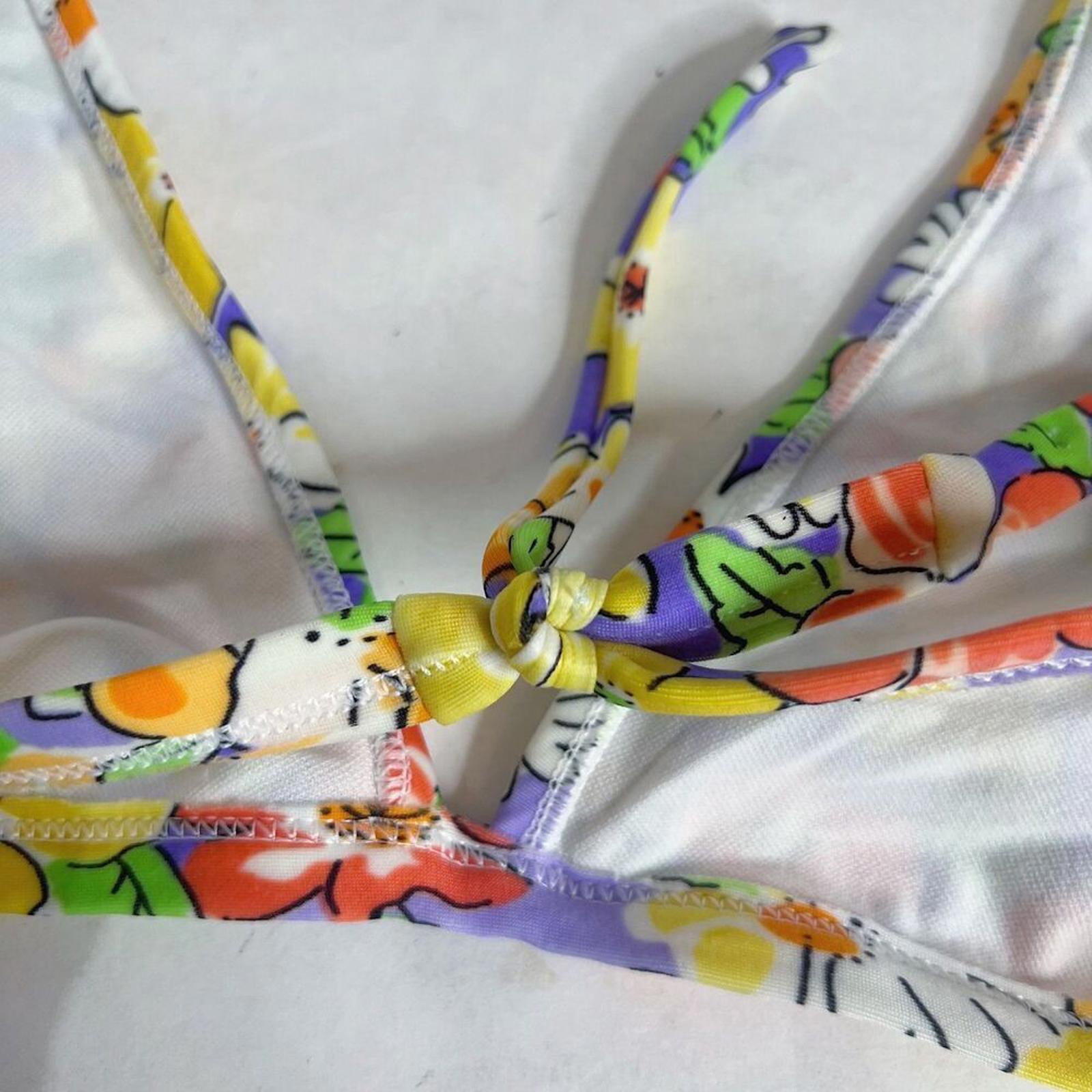 y2k Vintage Purple and Yellow Floral Triangle Bikini Top Women's Size S