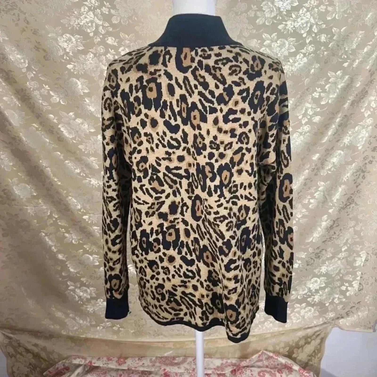 Calvin Klein Leopard Print Mock-Neck Sweater Animal Print Knit Women's Size M