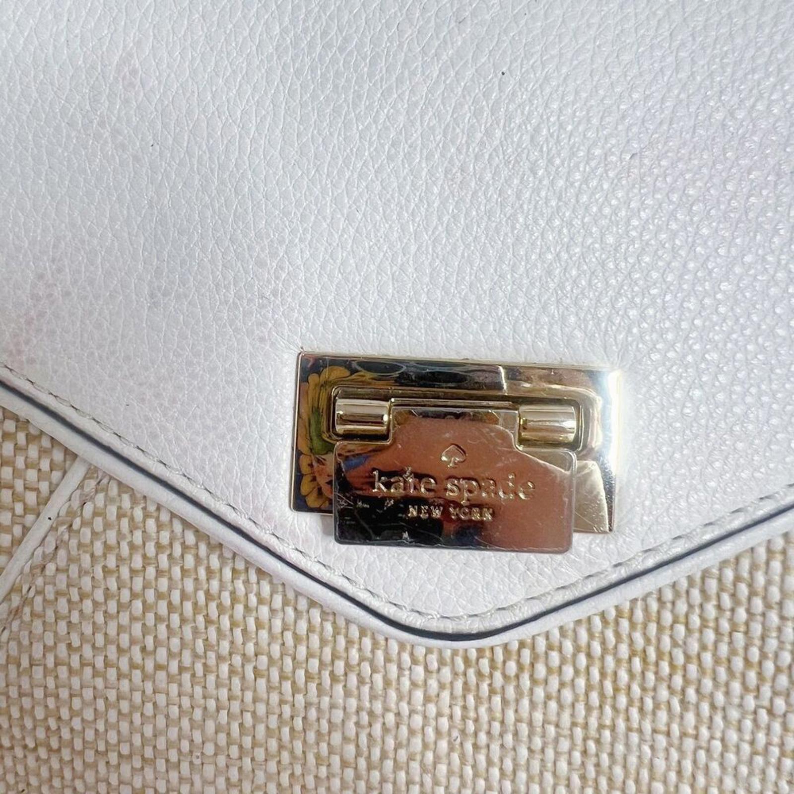 Kate Spade Laurel Wesley Place Convertible Satchel Tan Woven White Leather