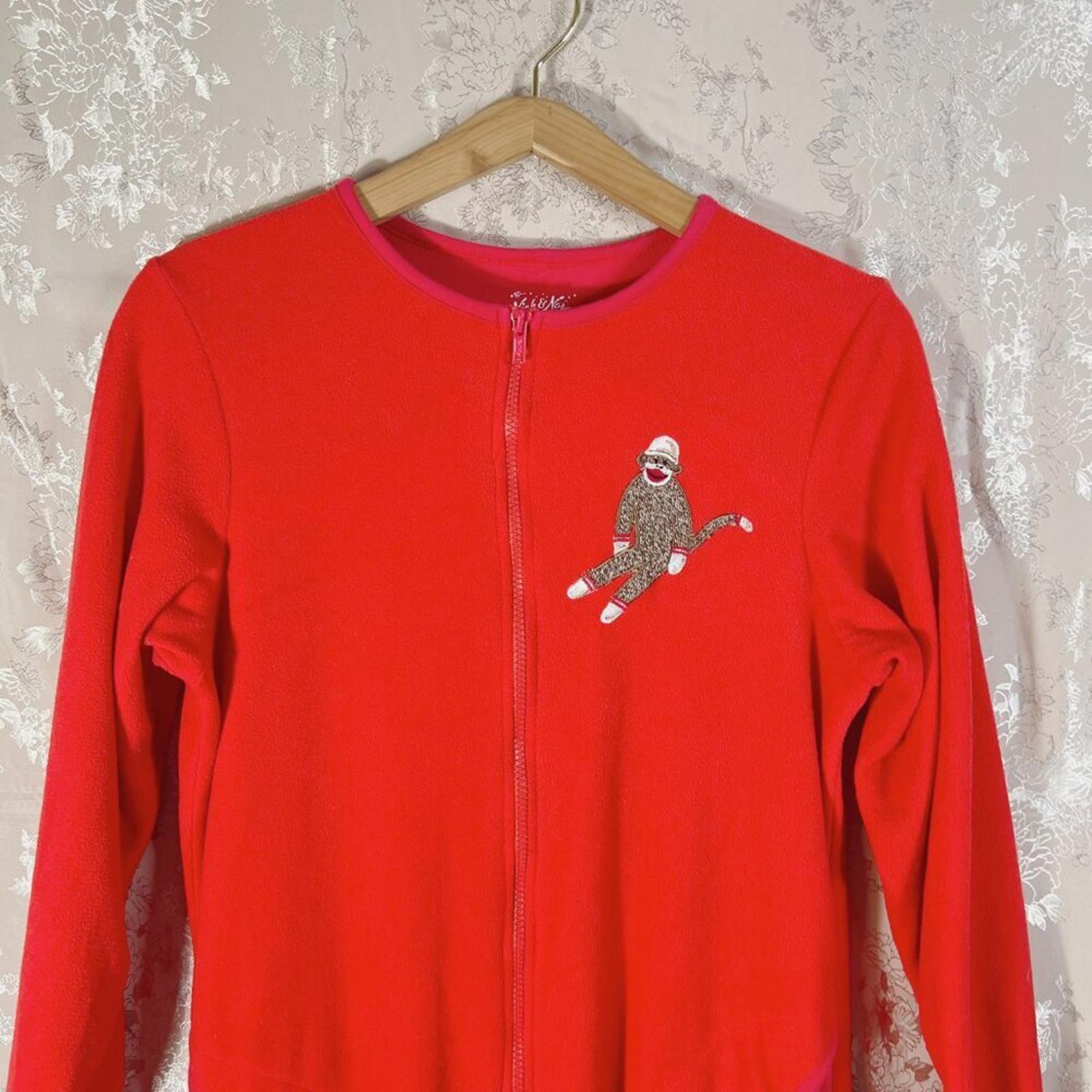 Nick & Nora Sock Monkey Red Fleece Onesie Women's Size S