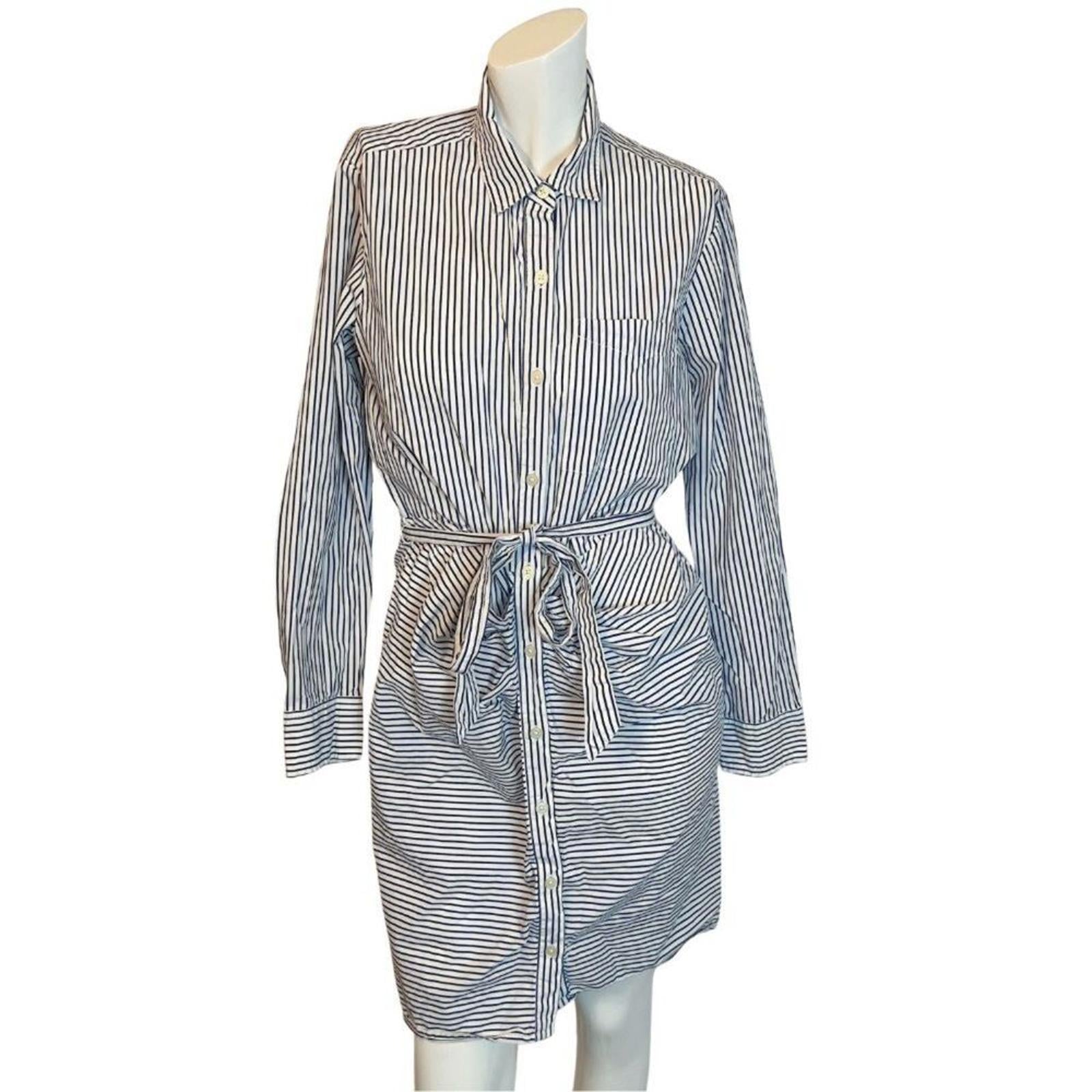 GAP Blue White Striped Shirt Dress Button Up Long Sleeve Women's Size M