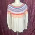 Christopher & Banks White Sweater Colorful Stripes Fuzzy Knit Crewneck Size XL