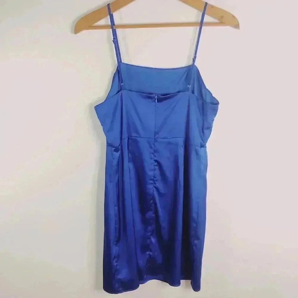 Aqua Electric Blue Satin Mini Dress Formal Cocktail Prom Women's Size M