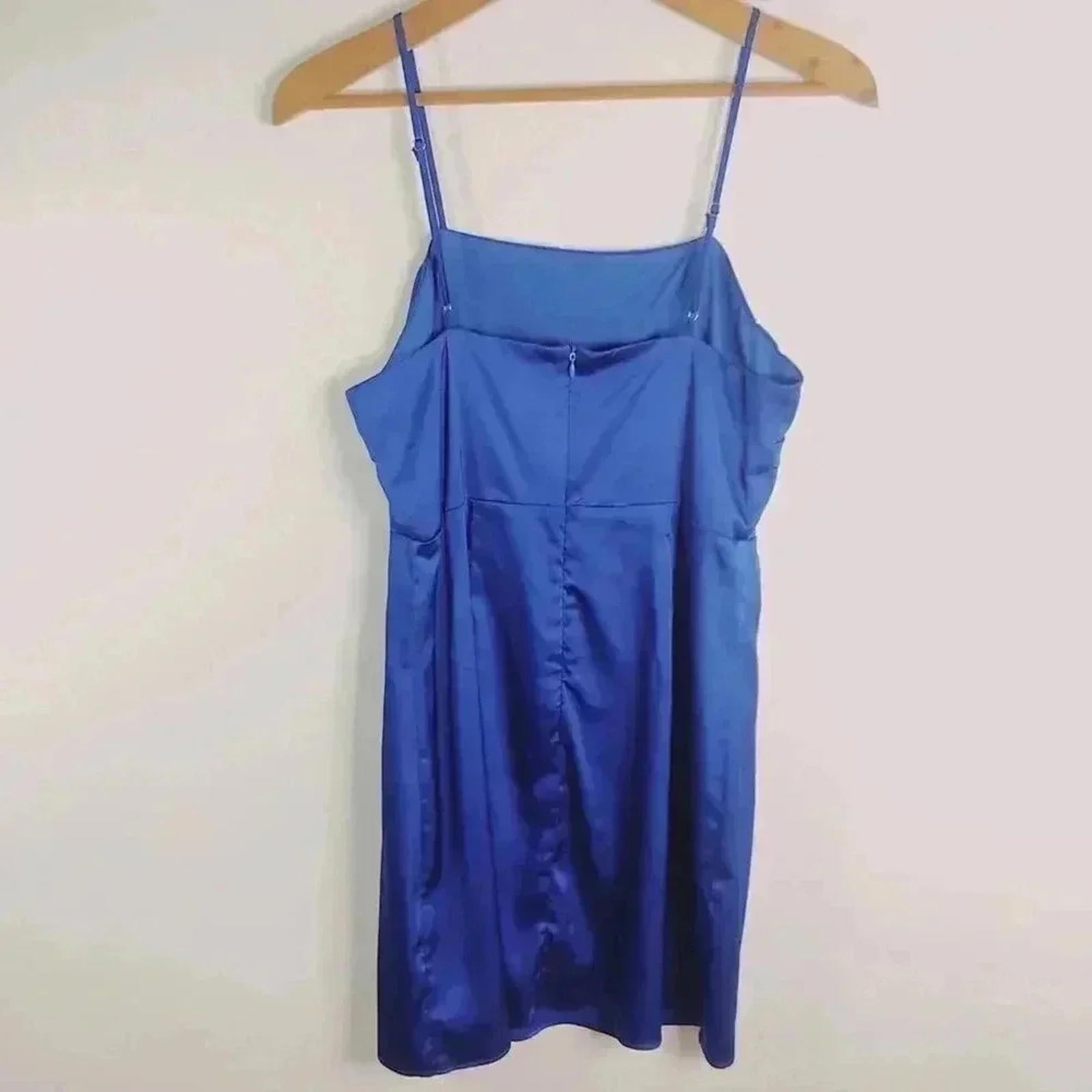 Aqua Electric Blue Satin Mini Dress Formal Cocktail Prom Women's Size M
