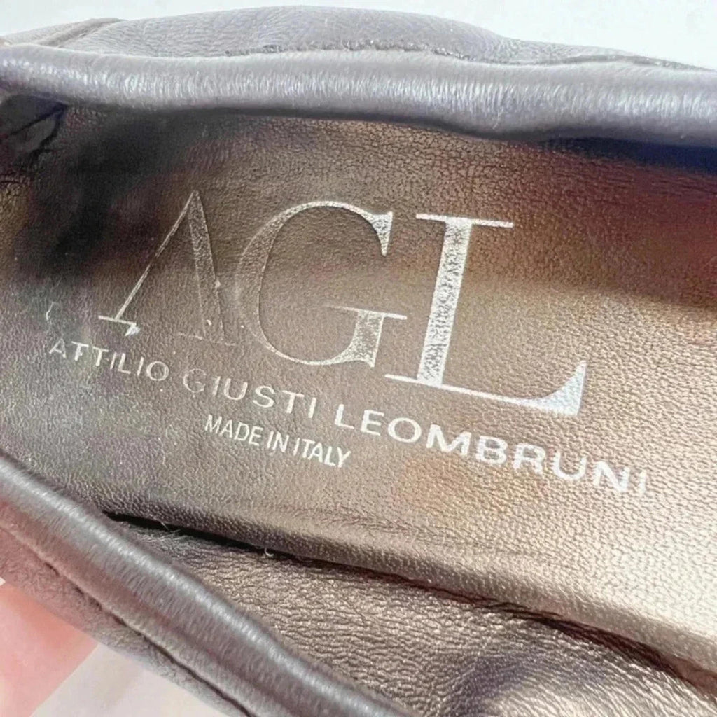 AGL Brown Leather Rounded Toe Heels Heeled Ballet Shoes Size 39.5