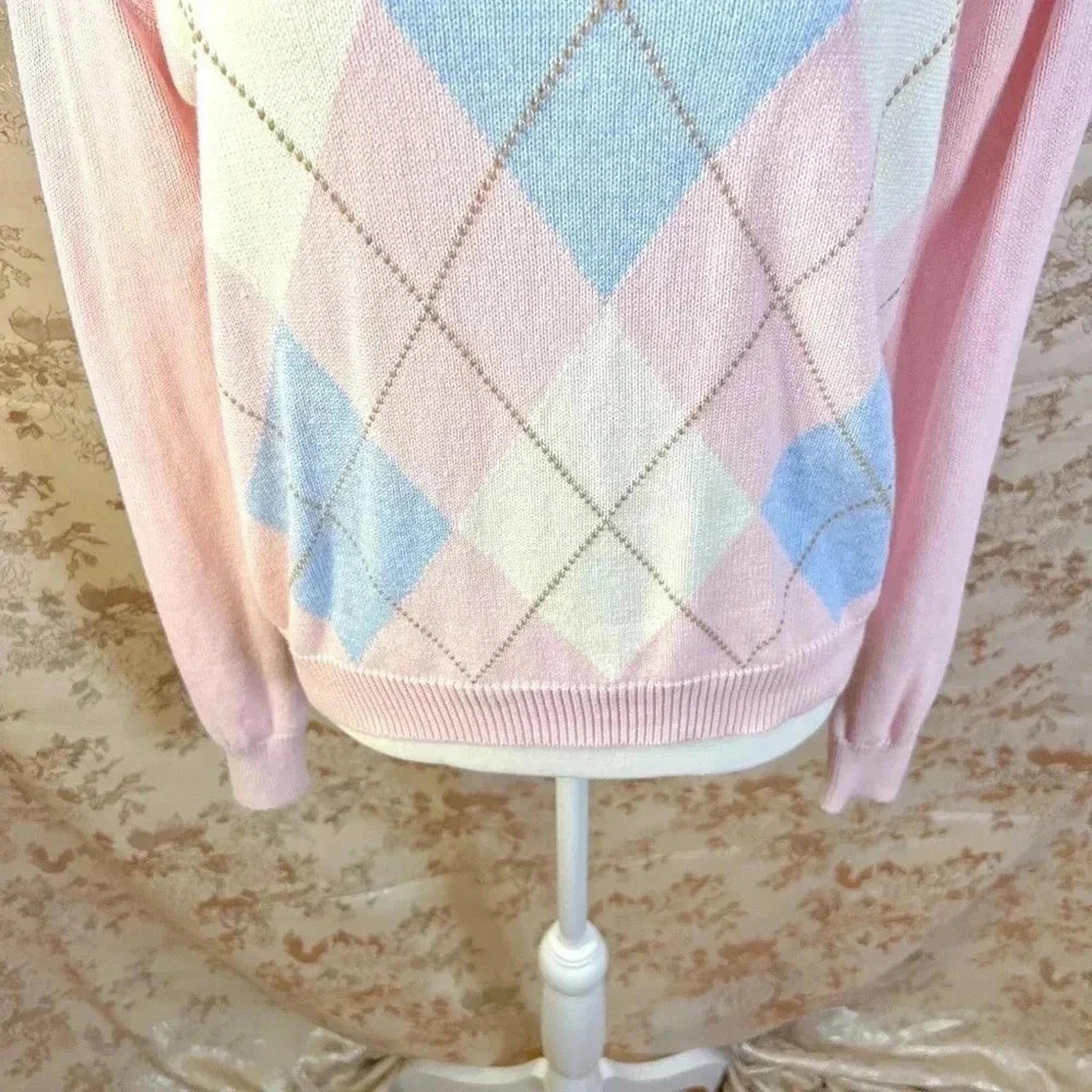 Brandy Melville John Galt Pink Blue Argyle Sweater Preppy Women's Size M