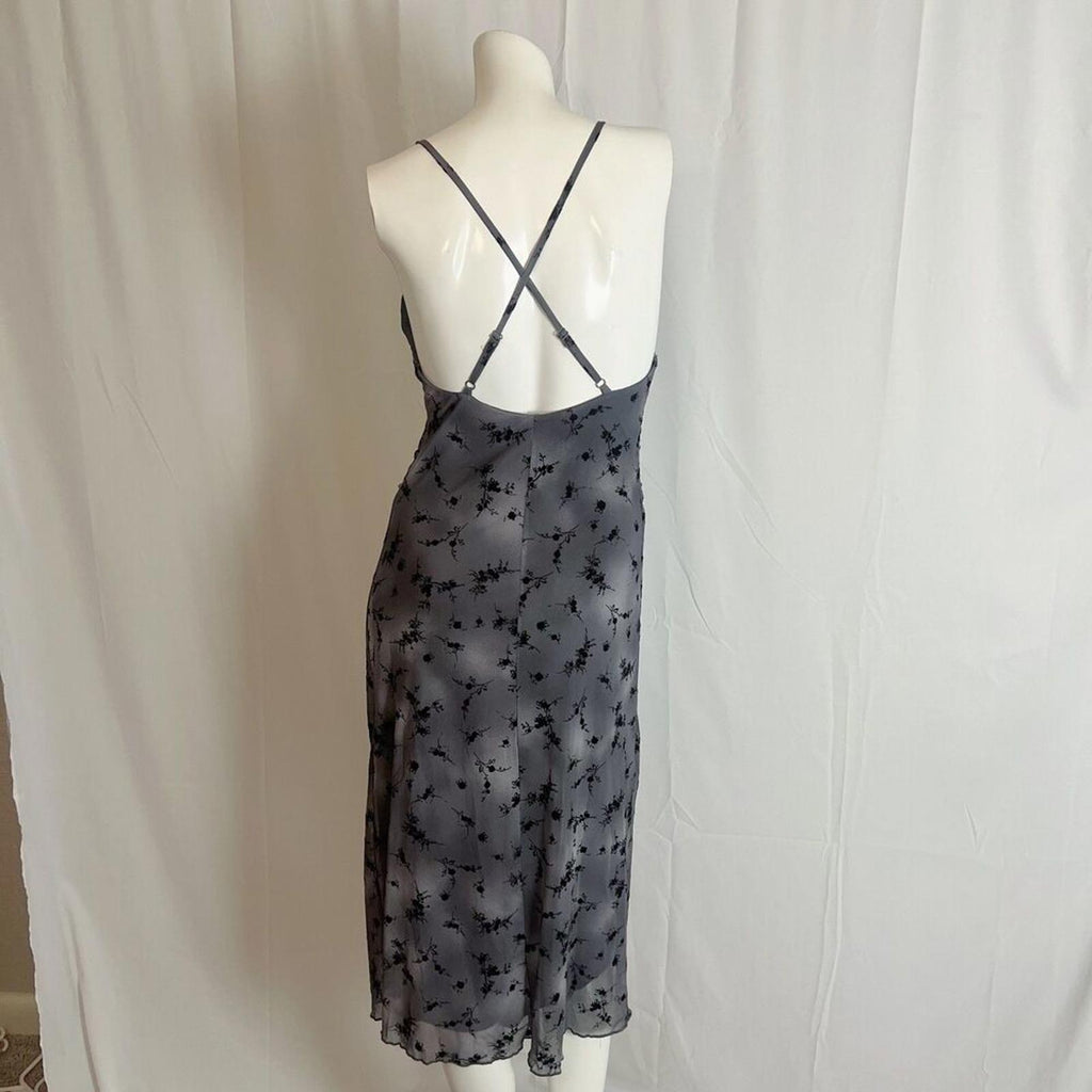 Wild Fable Cross Back Flocked Mesh Midi Slip Dress Grey Black Goth Punk Size M