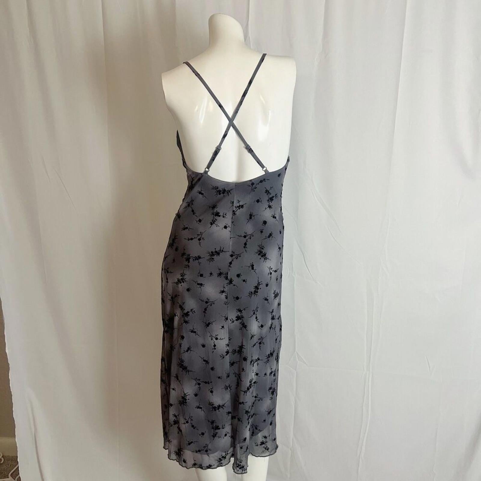 Wild Fable Cross Back Flocked Mesh Midi Slip Dress Grey Black Goth Punk Size M