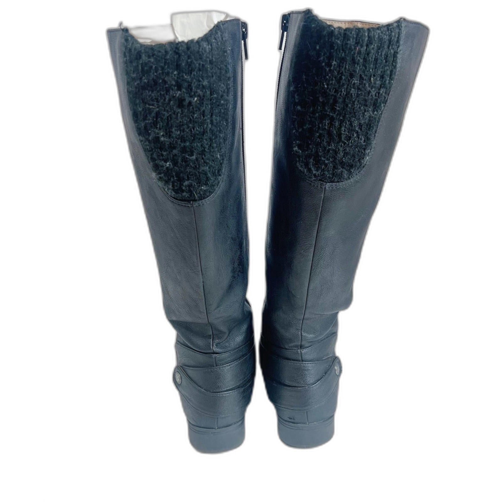 Life Stride X-Amy Black Faux Leather Wide Calf Riding Boots Knee High Size 6.5