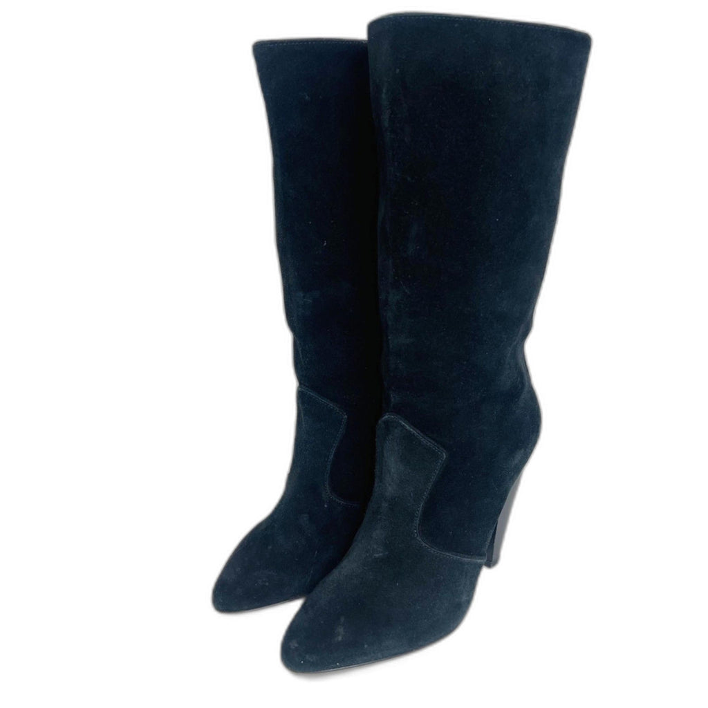 Veronica Beard Olivia Boots Black Suede Nuback Mid Calf Heeled Boots Size 6