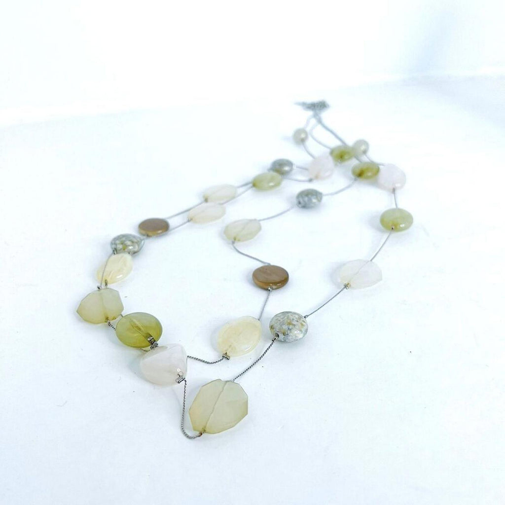 Vintage NY & Co Green White Stone Silver Statement Necklace Boho