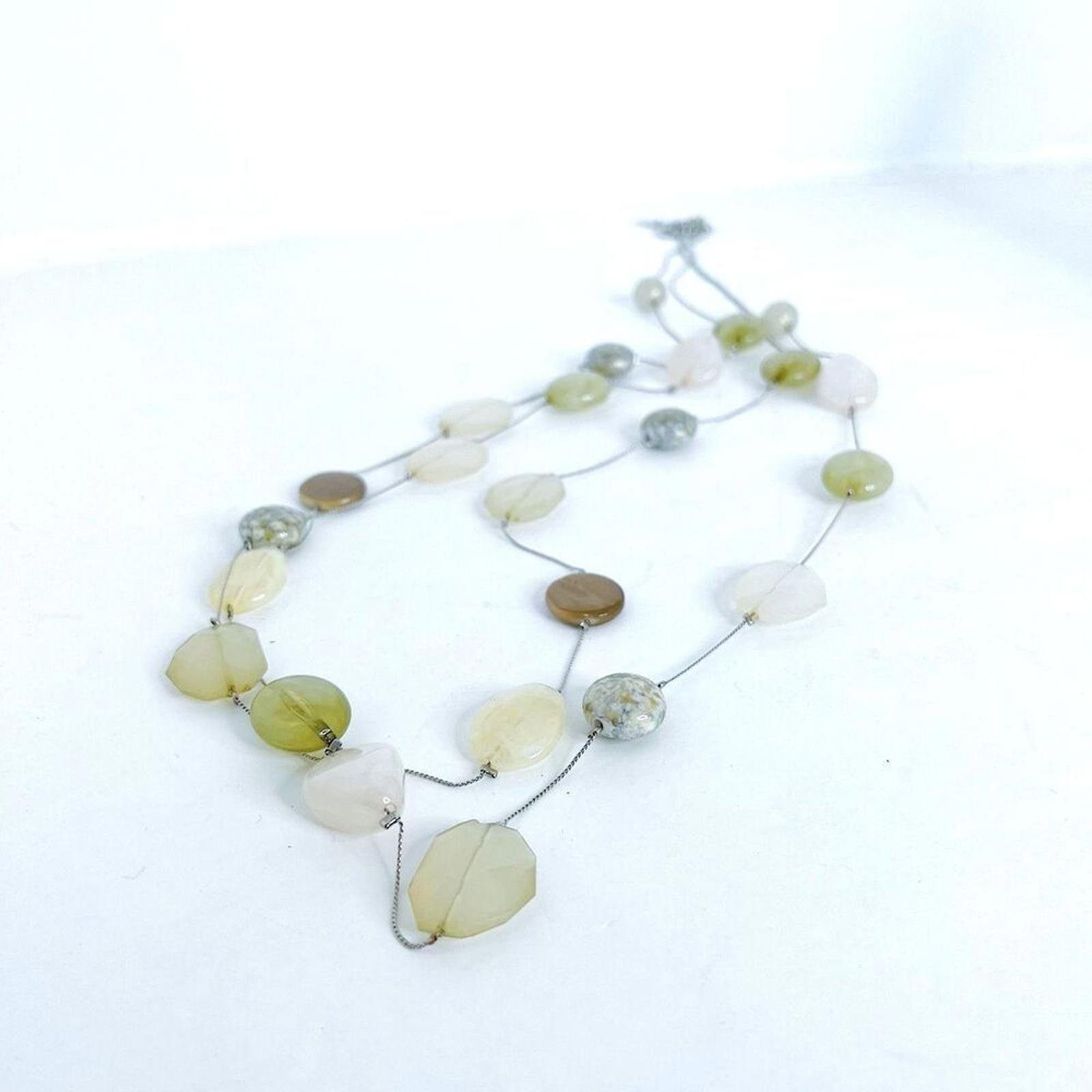 Vintage NY & Co Green White Stone Silver Statement Necklace Boho