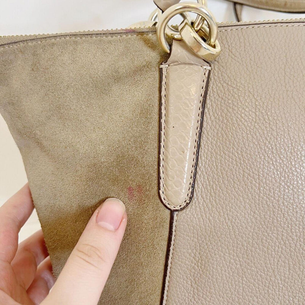 Coach Ava Tote in Taupe Leather and Suede Mixed Fabric Shoulder Bag Purse