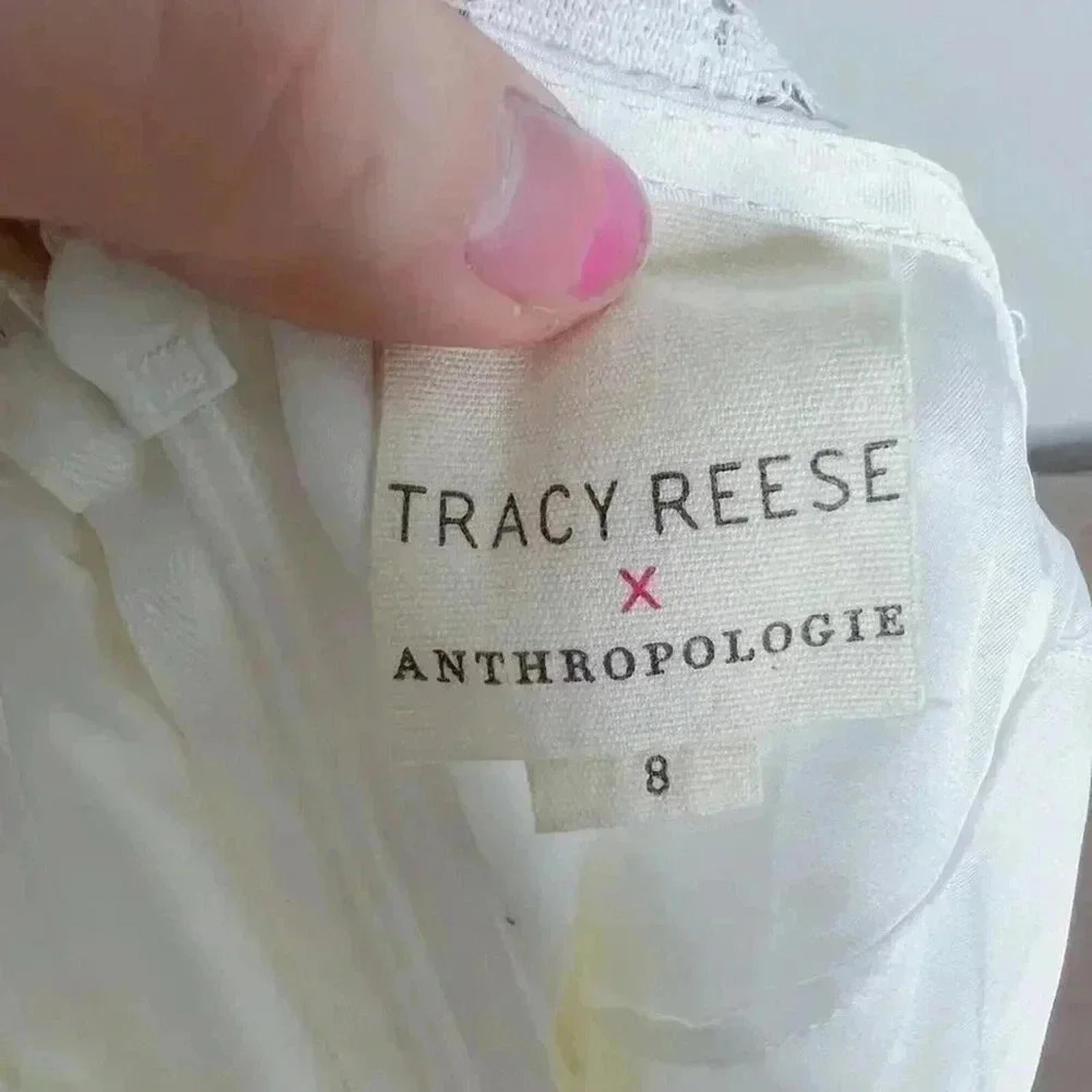Anthropologie Tracy Reese White Lace Floral Embroidered Dress Women's Size 8