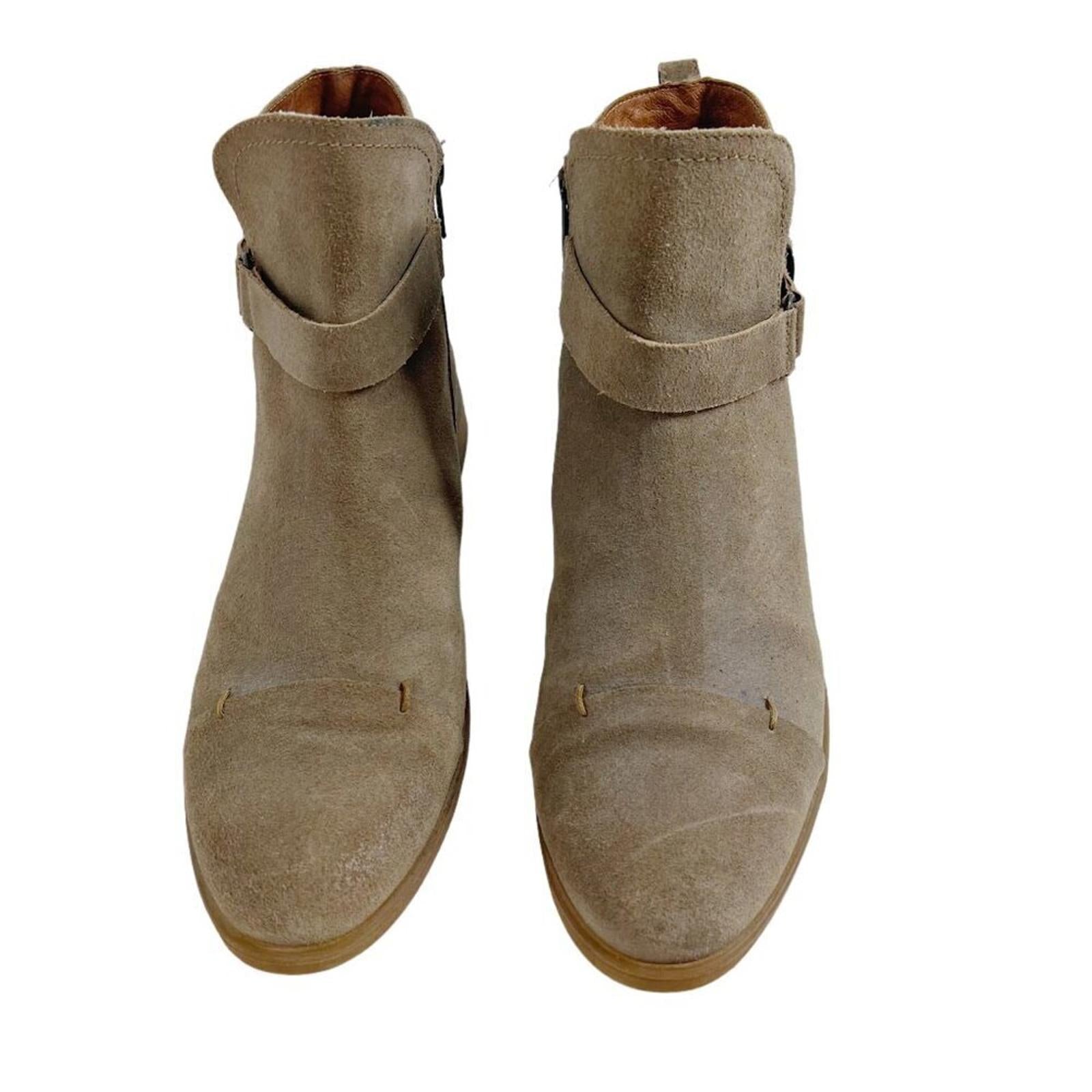 Born Deya Taupe Tan Nuback Suede Ankle Booties Boots Buckle Women's Size 8.5