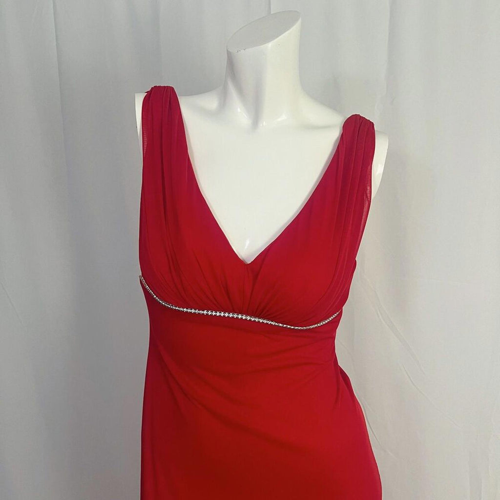 90s Vintage Betsy & Adam by Linda Bernell Red Evening Gown Plunging Neck Size 4