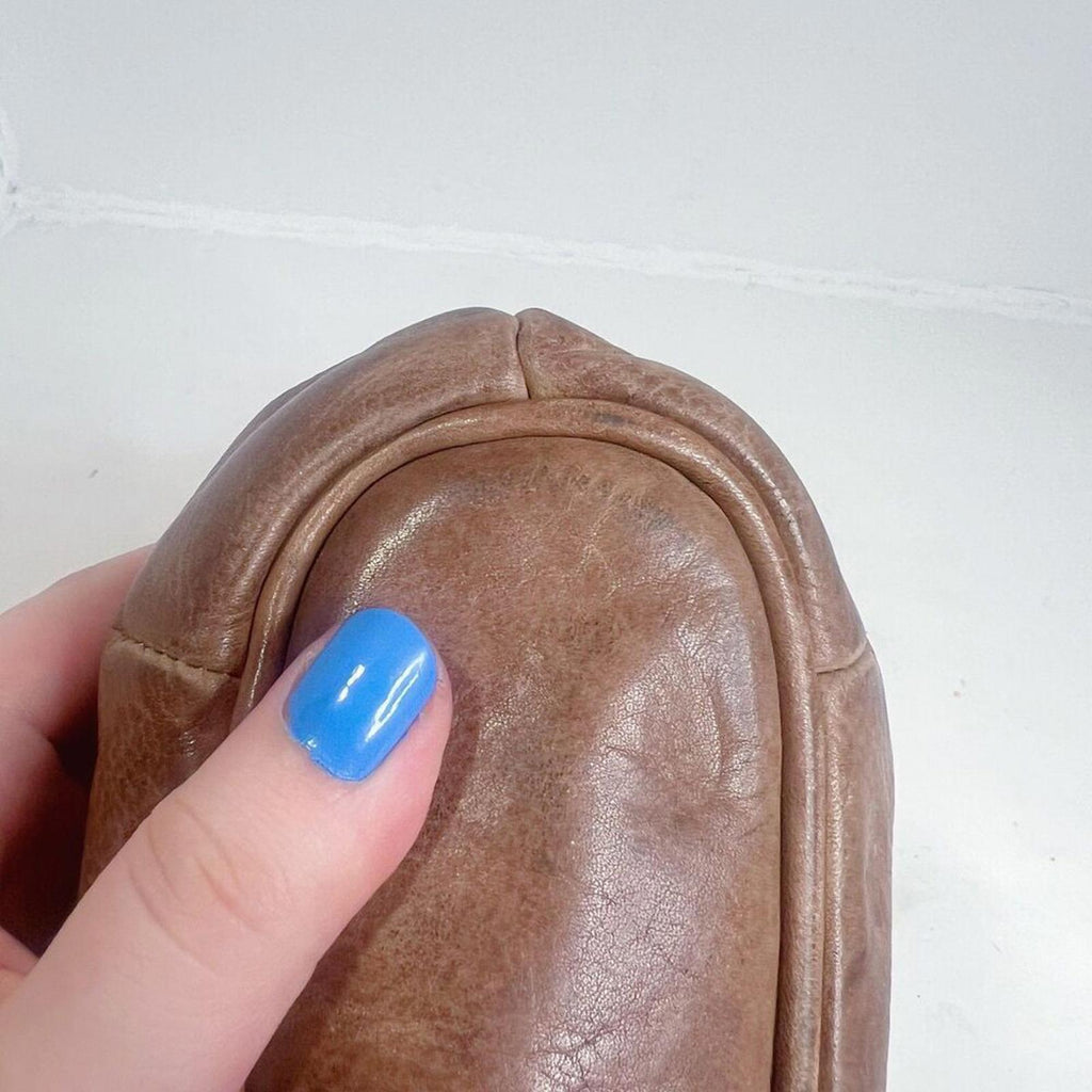 R.P.S. Rock Paper Scissors Brown Leather Distressed Mini Bag Crossbody Purse