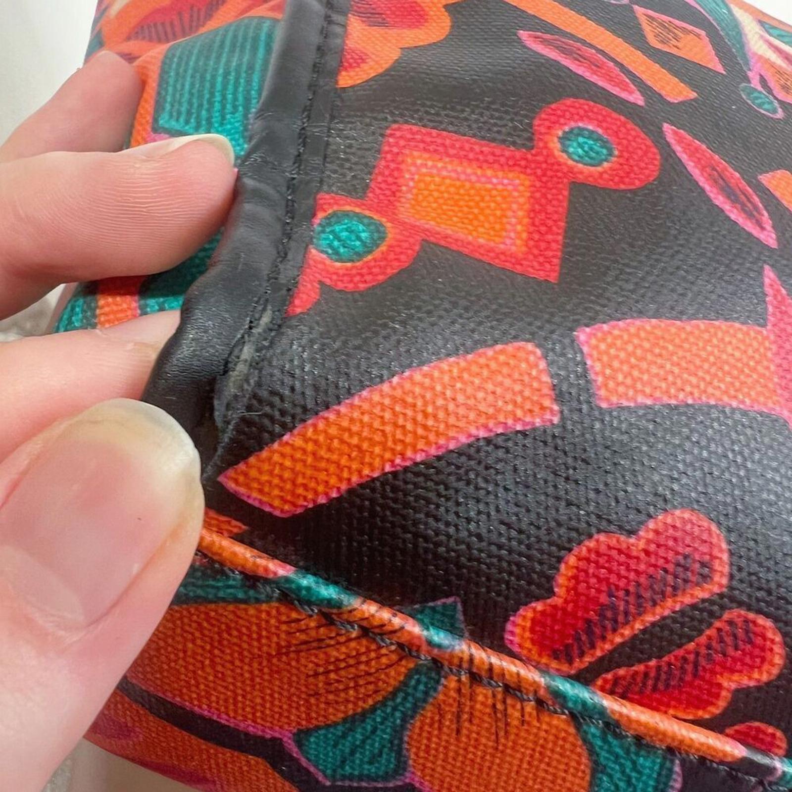 Fossil KeyPer Orange and Pink Flower Floral Tote Bag Black Leather Purse