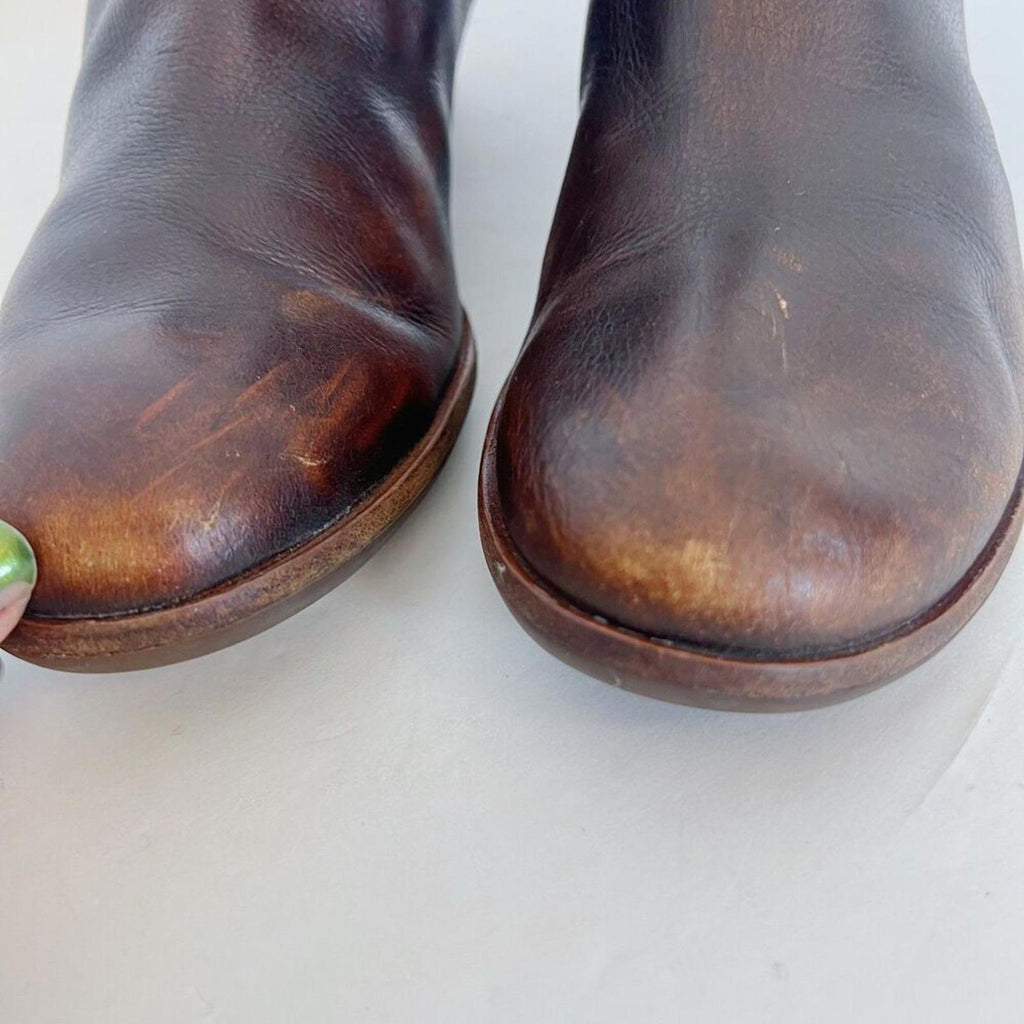 Kork-Ease Isa Brown Leather Ankle Boots Moto Bootie Distressed Women's Size 8.5