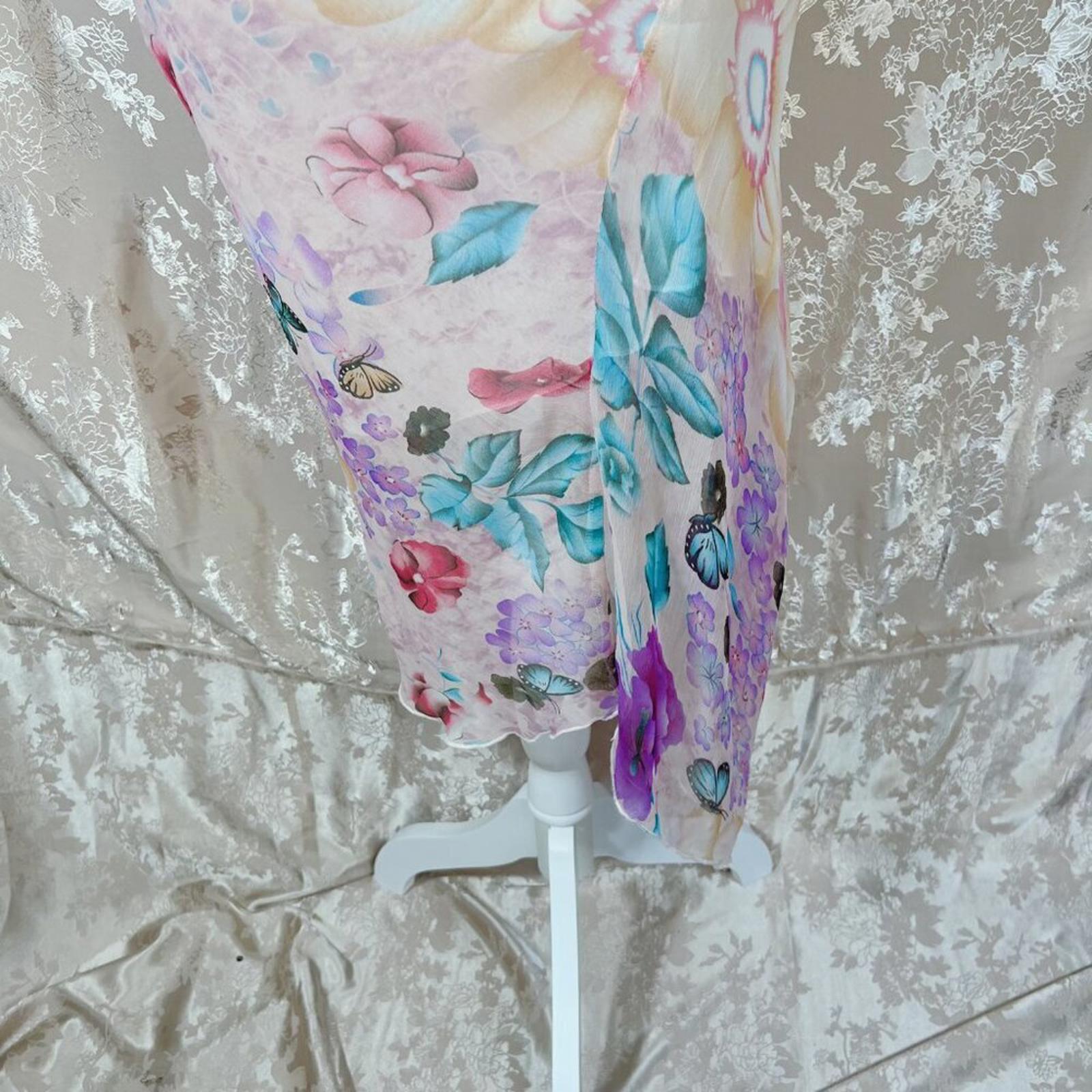 y2k Vintage Yubeier Butterfly Pink Chiffon Asymmetrical Dress Sequins Size M