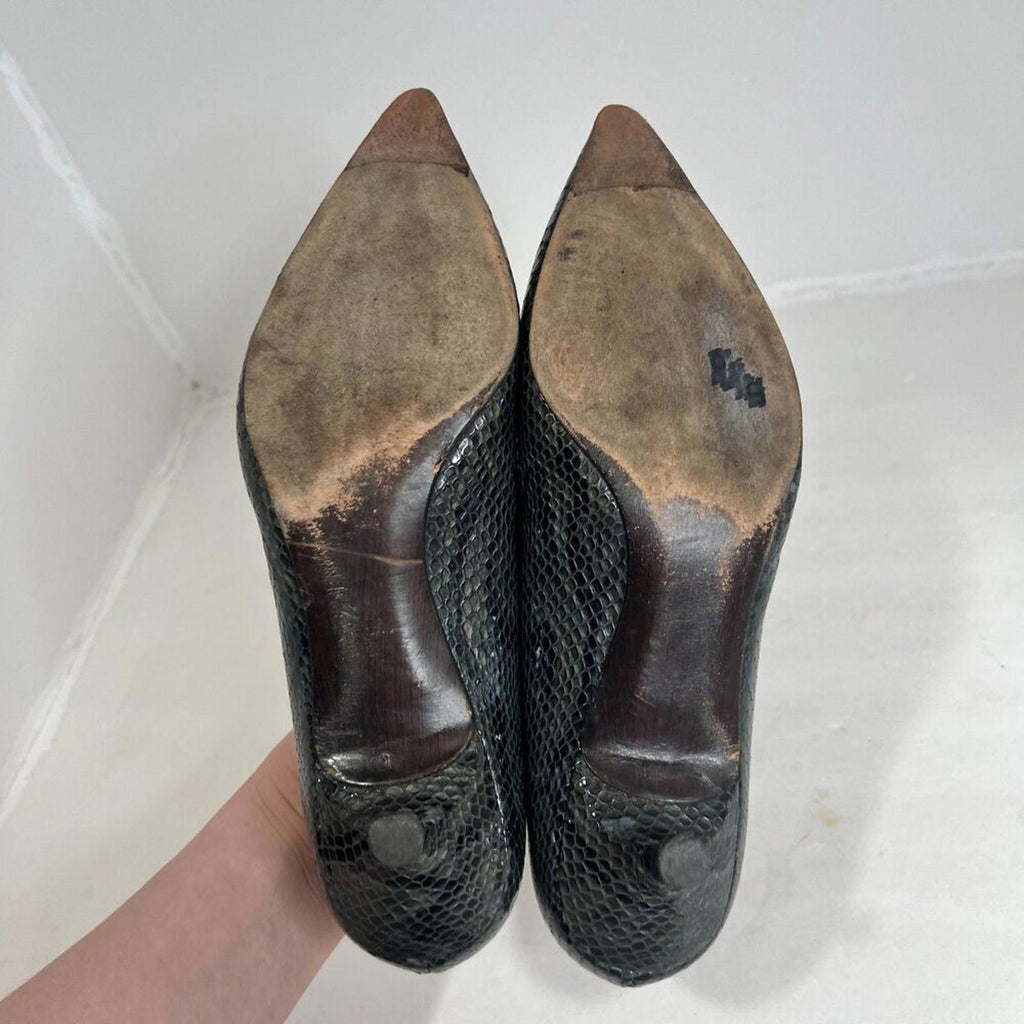 y2k Stuart Weitzman Grey Python Snakeprint Leather Pointed Toe Heels Size 8.5