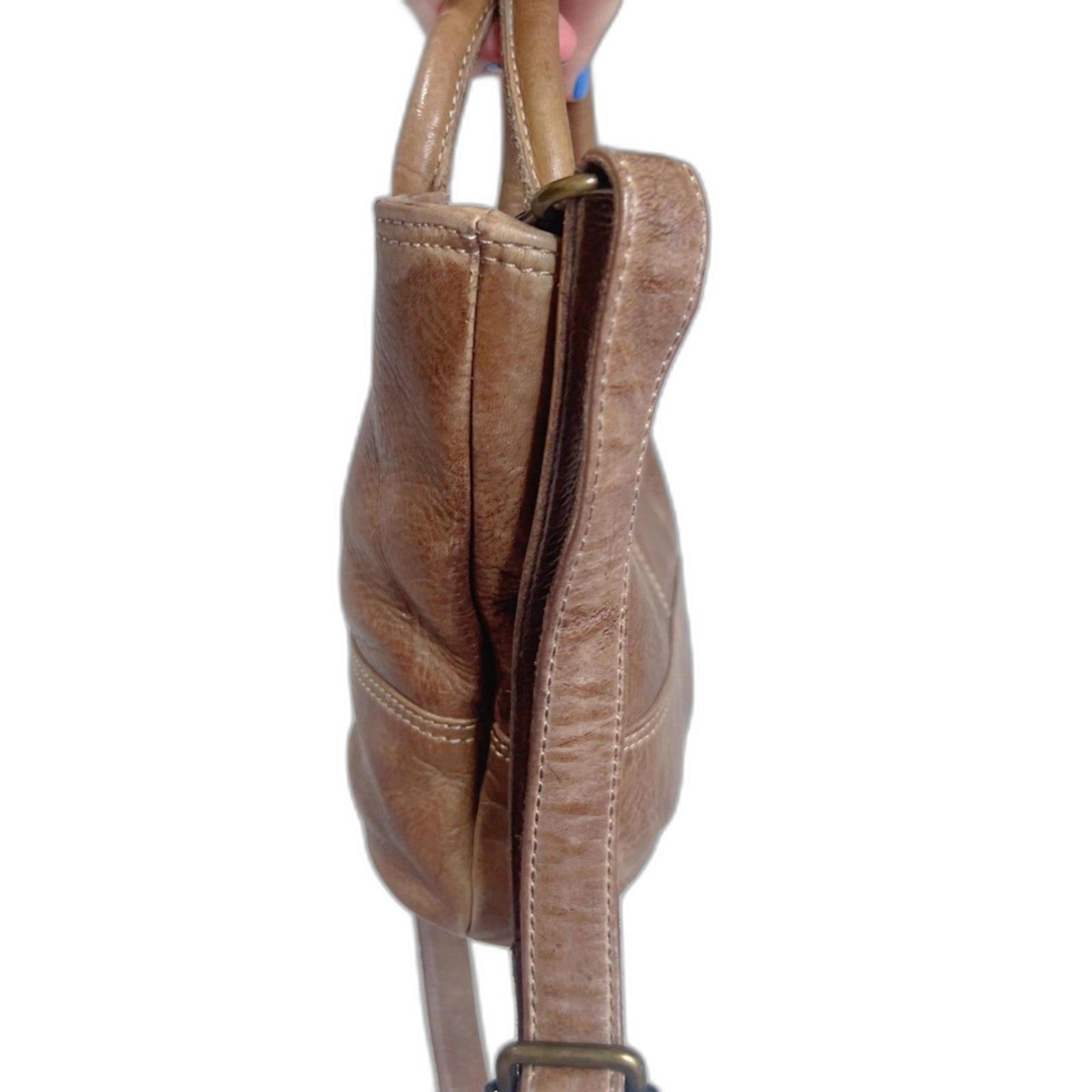 R.P.S. Rock Paper Scissors Brown Leather Distressed Mini Bag Crossbody Purse