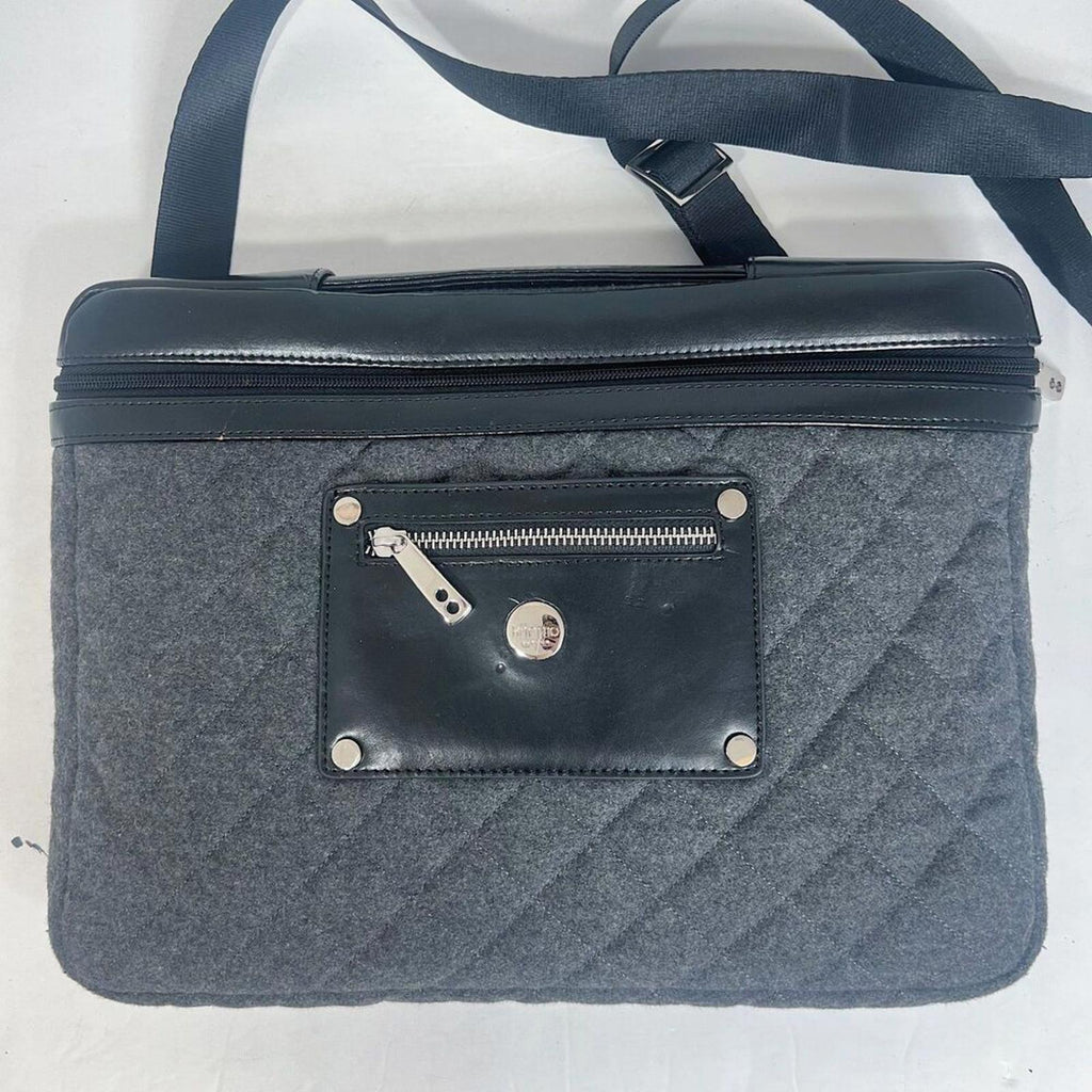 Knomo London Alfie Laptop Bag Briefcase Work Bag Black Leather Quilted Grey