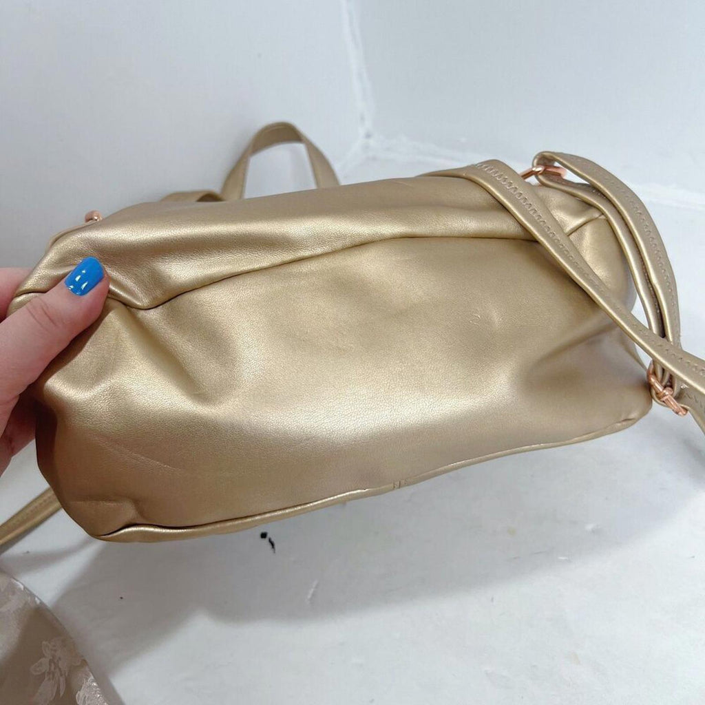 Sole Society Gold Faux Leather Foldover Backpack Bag